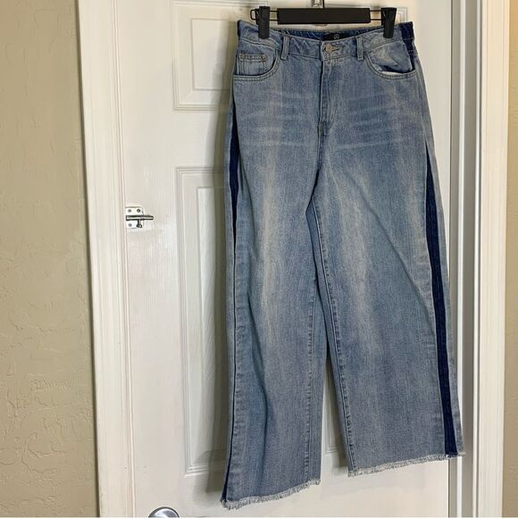 Missguided Wide Leg Raw Hem Side Stripe High Rise Jeans Size 6 - Picture 2 of 9